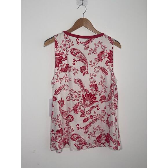 NWT Liz Claiborne PM Women’s Sleeveless Red White Paisley Floral - Picture 4 of 6